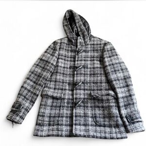 Men's Wool Plaid Hooded Pea Coat